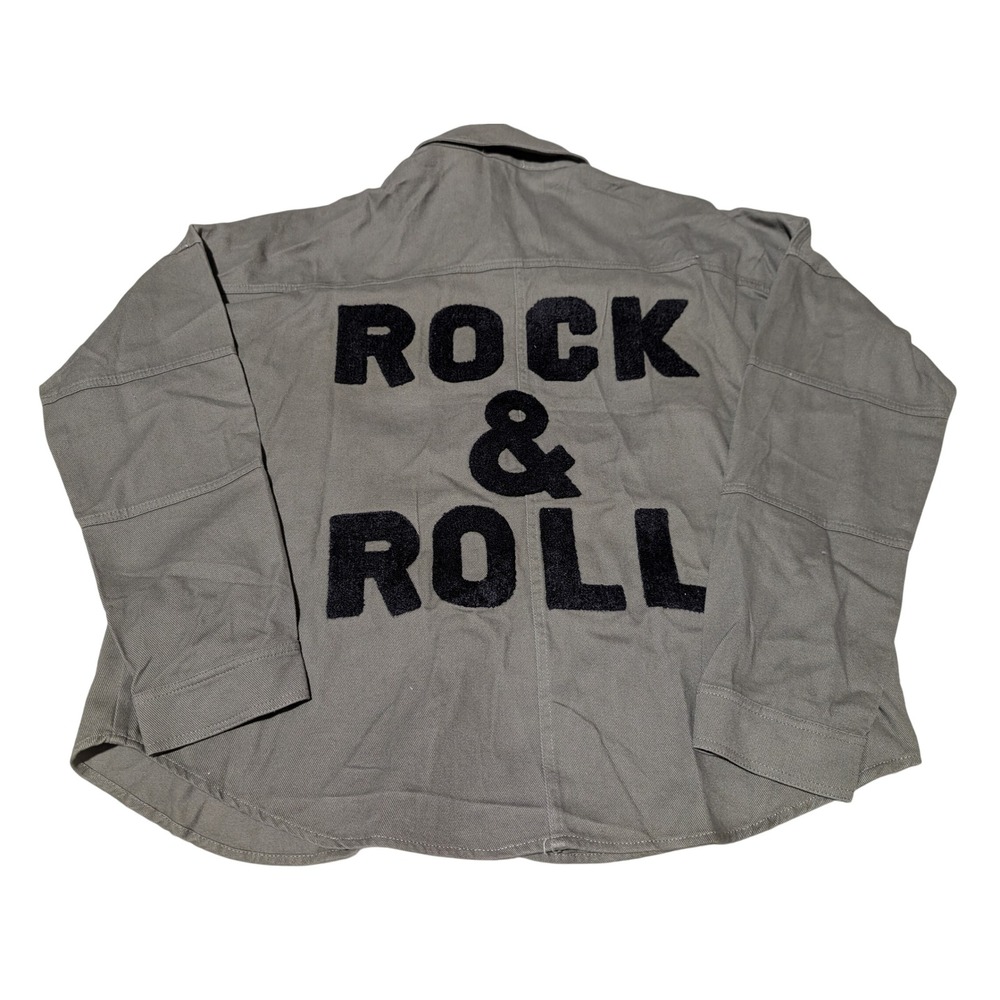 NWT Audrey Parks Francesca's Shacket Women L Green Rock & Roll Graphic Jacket